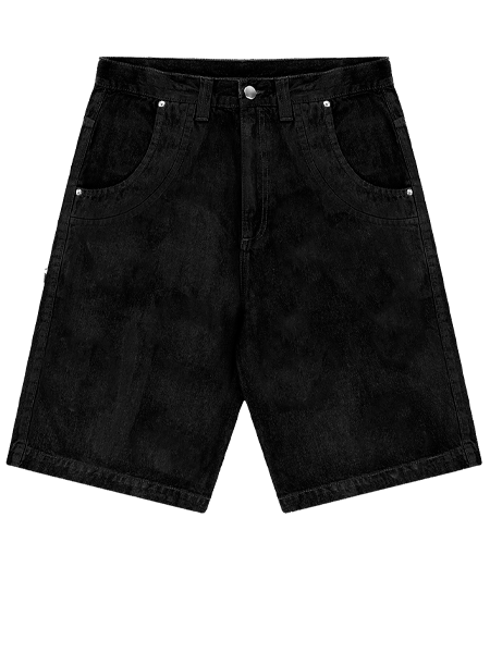 Bermuda Jeans Bolsos de Cobra - Preto/Multicolorido