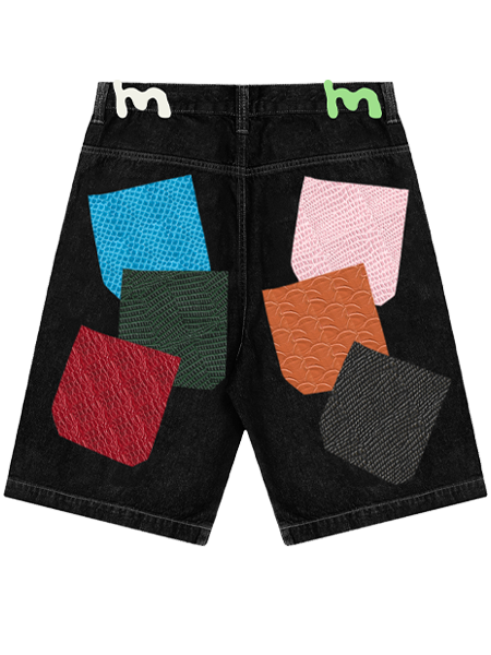 Bermuda Jeans Bolsos de Cobra - Preto/Multicolorido - Imagem 2